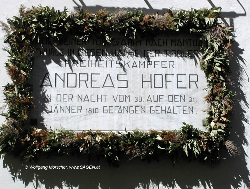 Andreas-Hofer-Gedenktafel in Neumarkt, Südtirol © Wolfgang Morscher