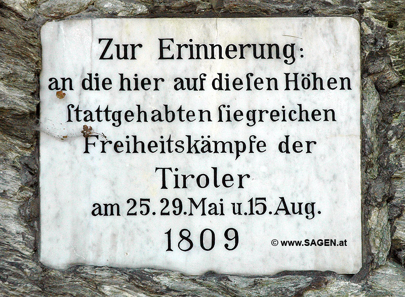 Gedenktafel an die Tiroler Freiheitskämpfe 1809 in Innsbruck, Stadtteil Amras © Wolfgang Morscher