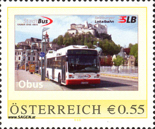 Briefmarke "Salzburger Lokalbahn, Stadtbus, Obus"