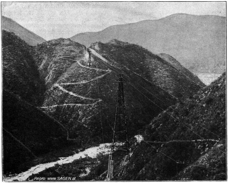 Fig. 18. Ansicht der Strecke zwischen Rodeo de las Vacas und Cueva de Romero mit Stütze von 50 m Höhe