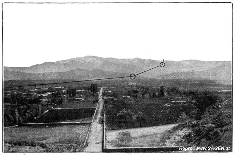Fig. 44. Vermessungslinie der Bahn, von Chilecito aus gesehen; Strecke I, II und III