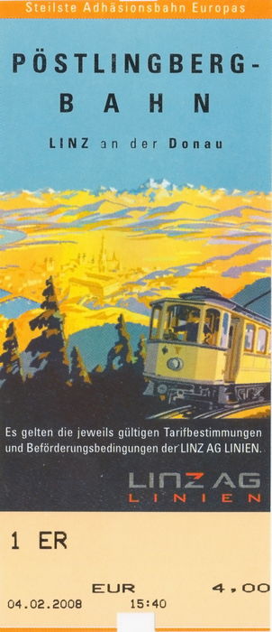 Fahrkarte auf den Pöstlingberg (Retuorkarte) der Linz AG – Linien 