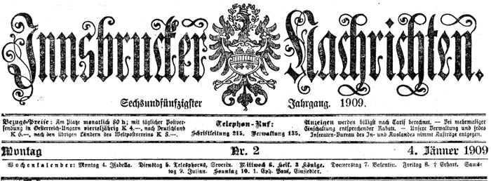 Innsbrucker Nachrichten 1909