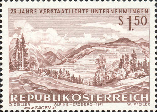 Briefmarke: "25 Jahre verstaatlichte Unternehmungen"; Motiv: Alpine-Erzberg 1971