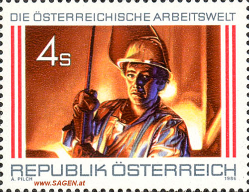 Briefmarke: "Die Österreichische Arbeitswelt"; Motiv: Stahlarbeiter. 