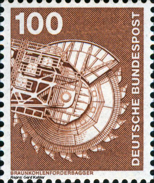Briefmarke Bergbau "Braunkohlenförderbagger", Deutsche Bundespost 1975