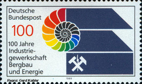 Briefmarke Bergbau "100 Jahre Industriegewerkschaft Bergbau und Energie", Deutsche Bundespost 1989