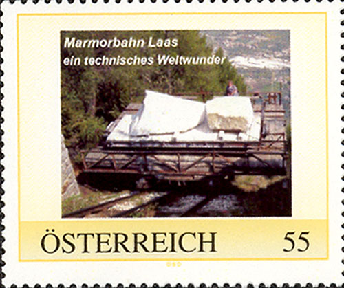 Timbre – Constructions ferroviares pour le transport de marbre "Marmorbahn Laas - ein technisches Weltwunder", Autriche 2008, 55 Cent