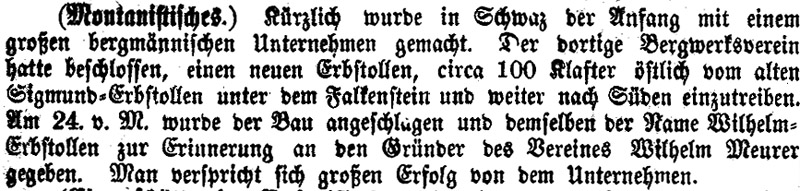 Innsbrucker Nachrichten, 11. April 1873 - Wilhelm Erbstollen
