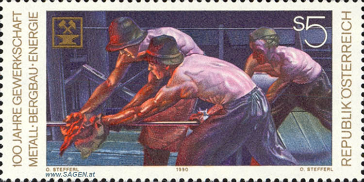 Briefmarke: "100 Jahre Gewerkschaft Metall - Bergbau - Energie"