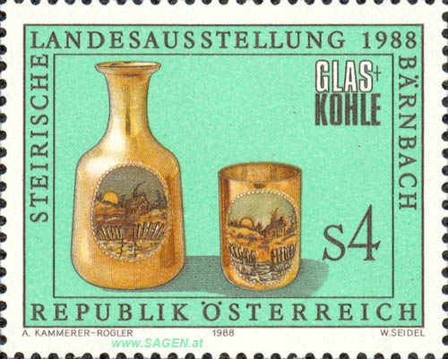 Briefmarke: "Steirische Landesausstellung 1988 Bärnbach, Glas + Kohle"