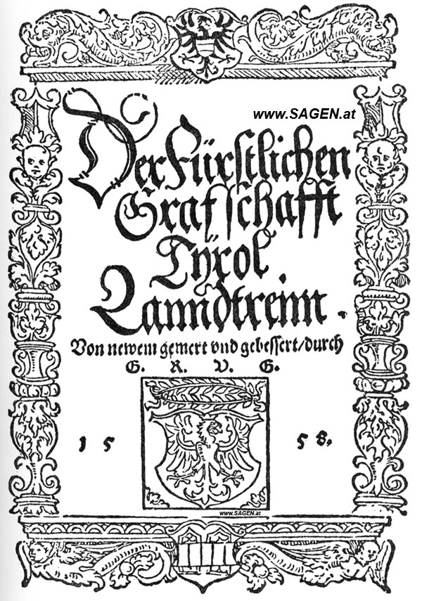 Tiroler Landreim, Georg Rösch von Geroldshausen, Der fürstlichen Grafschaft Tyrol Landreim, Titelblatt der Ausgabe 1558