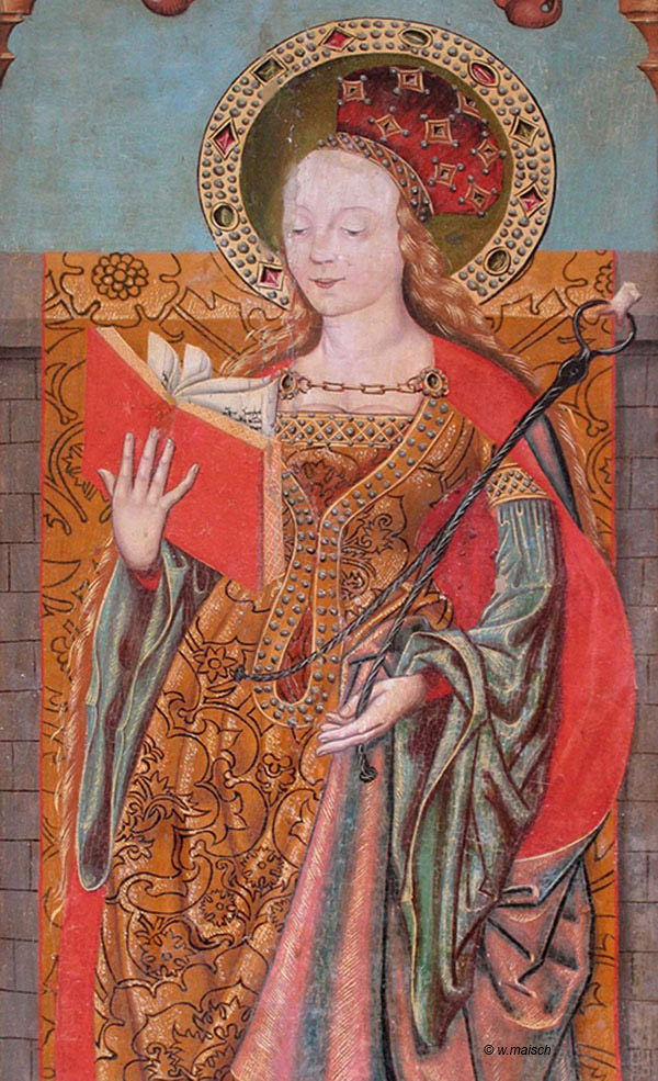 Apollonia mit Zange und Zahn in der Nikolaikirche Stralsund