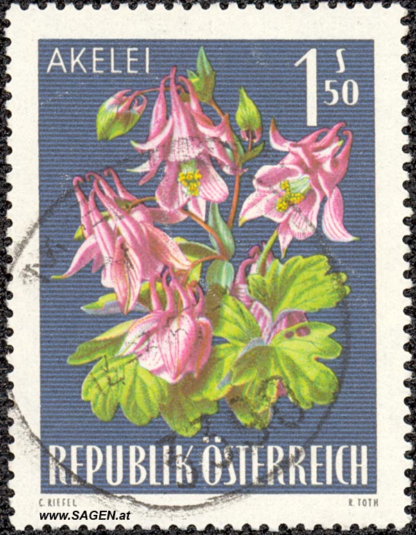 Briefmarke Akelei, Republik Österreich, 1,50 S