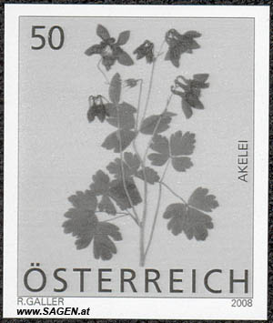 Schwarzdruck der Briefmarke "Akelei" 