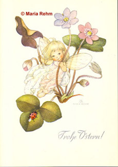 Ostergrußkarte, Elfe mit Leberblümchen© Maria Rehm
