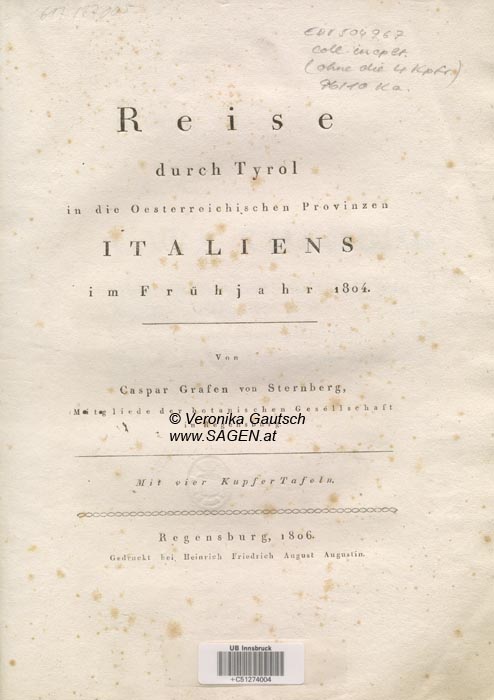 Reiseliteratur: Sternberg, 1806; © Digitalisierung: Veronika Gautsch, www.SAGEN.at