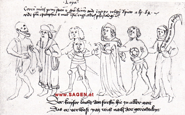 Zeichnung aus der Münchner Handschrift clm. 3941 (Zweite Hälfte des 15. Jahrhunderts), Repro © www.SAGEN.at  