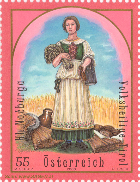Hl. Notburga, Volksheilige Tirol, Briefmarke 55 Cent, Österreich 2008 