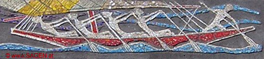 Rudernde in einem Segelboot, Mosaik