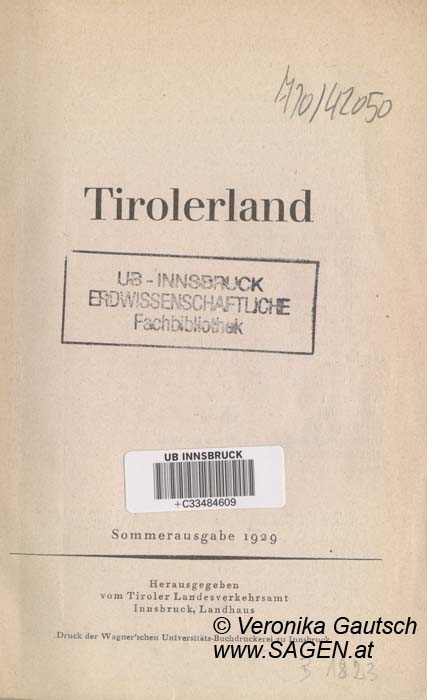 Reiseliteratur: Tirolerland, 1929; © Digitalisierung: Veronika Gautsch, www.SAGEN.at